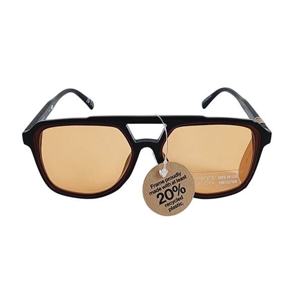 Frye Black Plastic Oversized Square Shield Aviator Sunglasses 100% UV